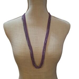 Multi Strand Layered Purple Silver Tone Chain Necklace Women Costume Jewelry
